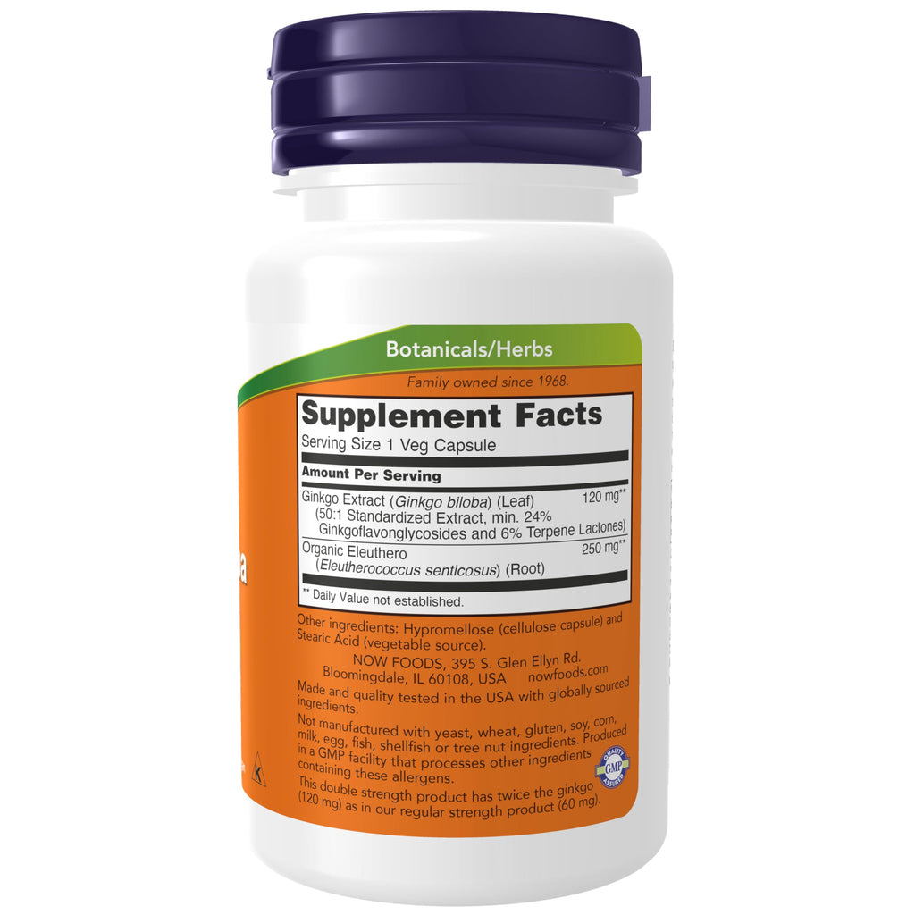 NOW Supplements, Ginkgo Biloba 120 mg, Double Strength, 50 Veg Caps