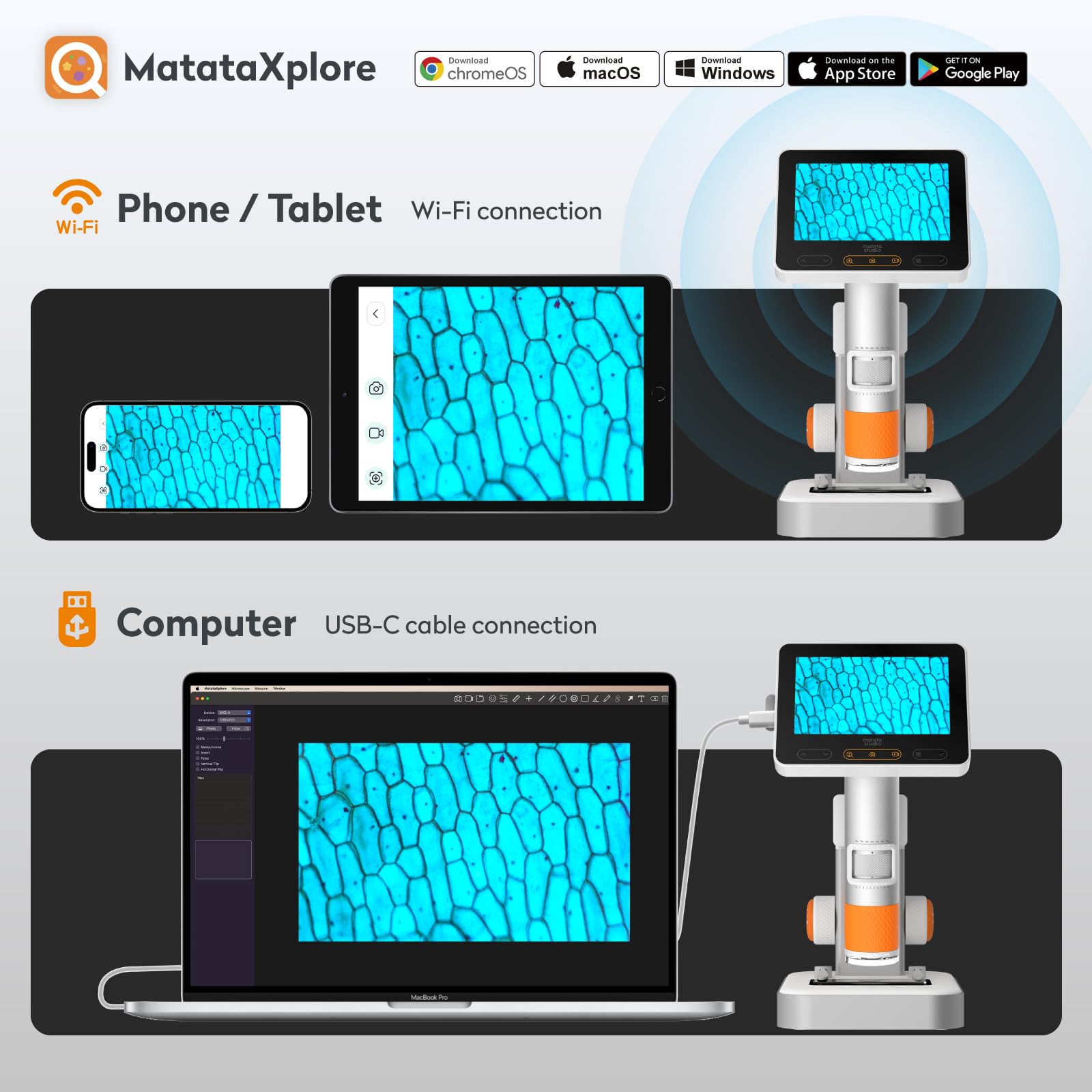 MatataStudio Microscope for Kids 8-12, MX2-AS Handheld Digital Miniscope
