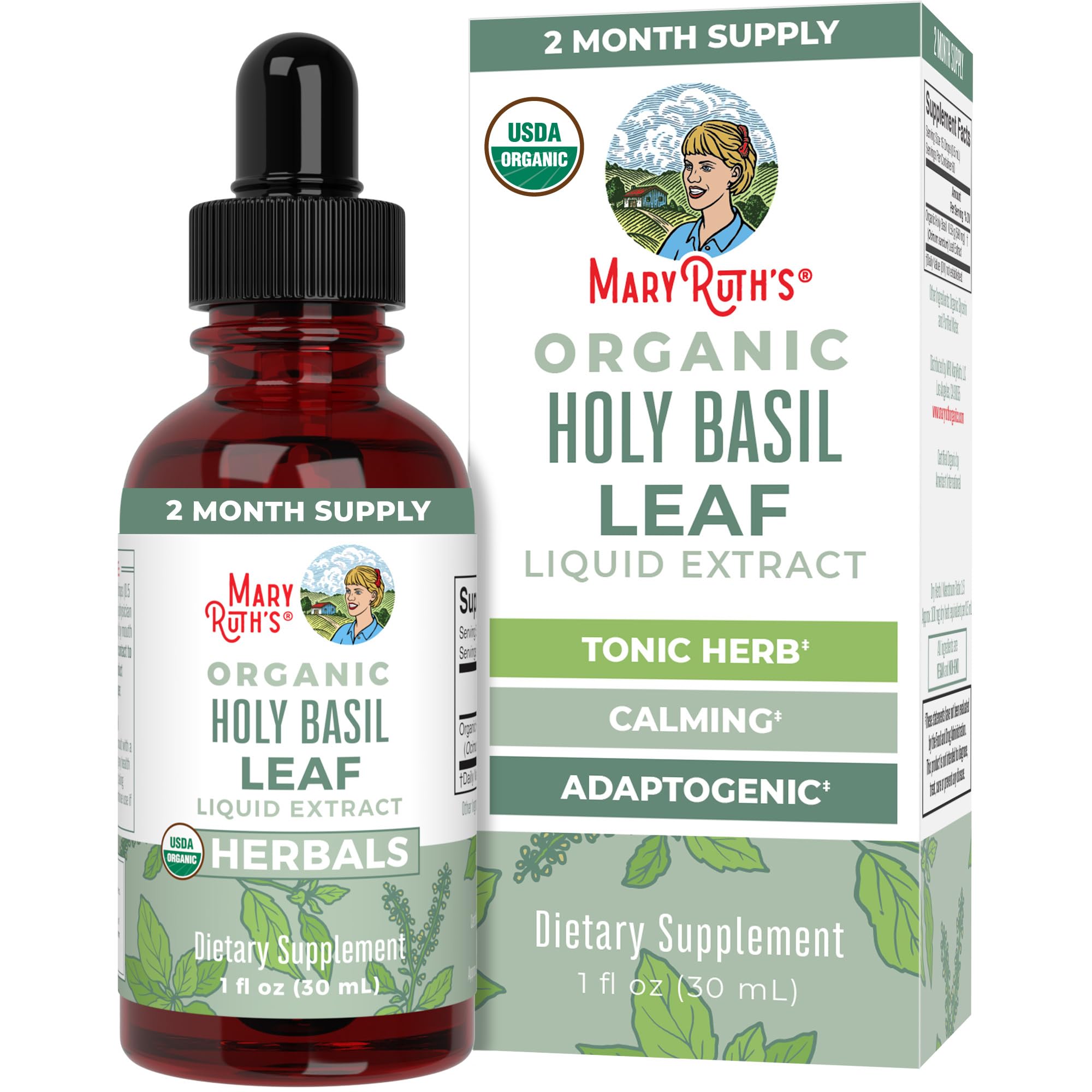MARYRUTH'S Organic Holy Basil Leaf Liquid Drops, Vegan, Non-GMO, 1oz