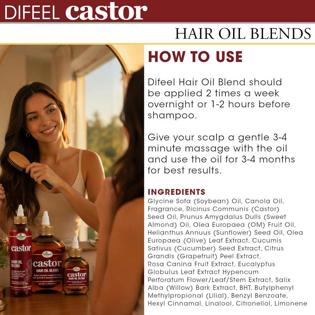 Difeel Castor Hair Oil Blend 7.1 oz. - Natural Castor Oil for Hair Growth