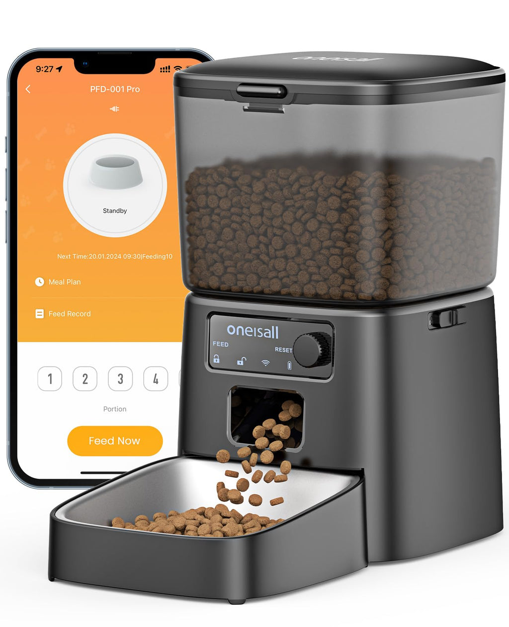 oneisall 2.4 GHz Wi-Fi Automatic Cat Feeder, 3.5L/15 Cups