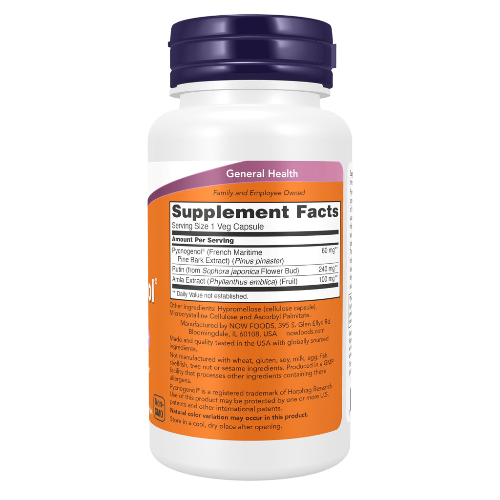 NOW Supplements, Pycnogenol 60 mg with Amla & Rutin Powder, 50 Veg Caps