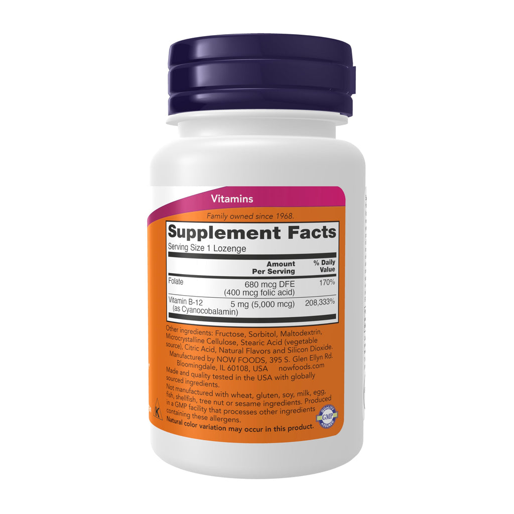 NOW Supplements, Vitamin B-12 5,000 mcg, Folic Acid, 60 Lozenges