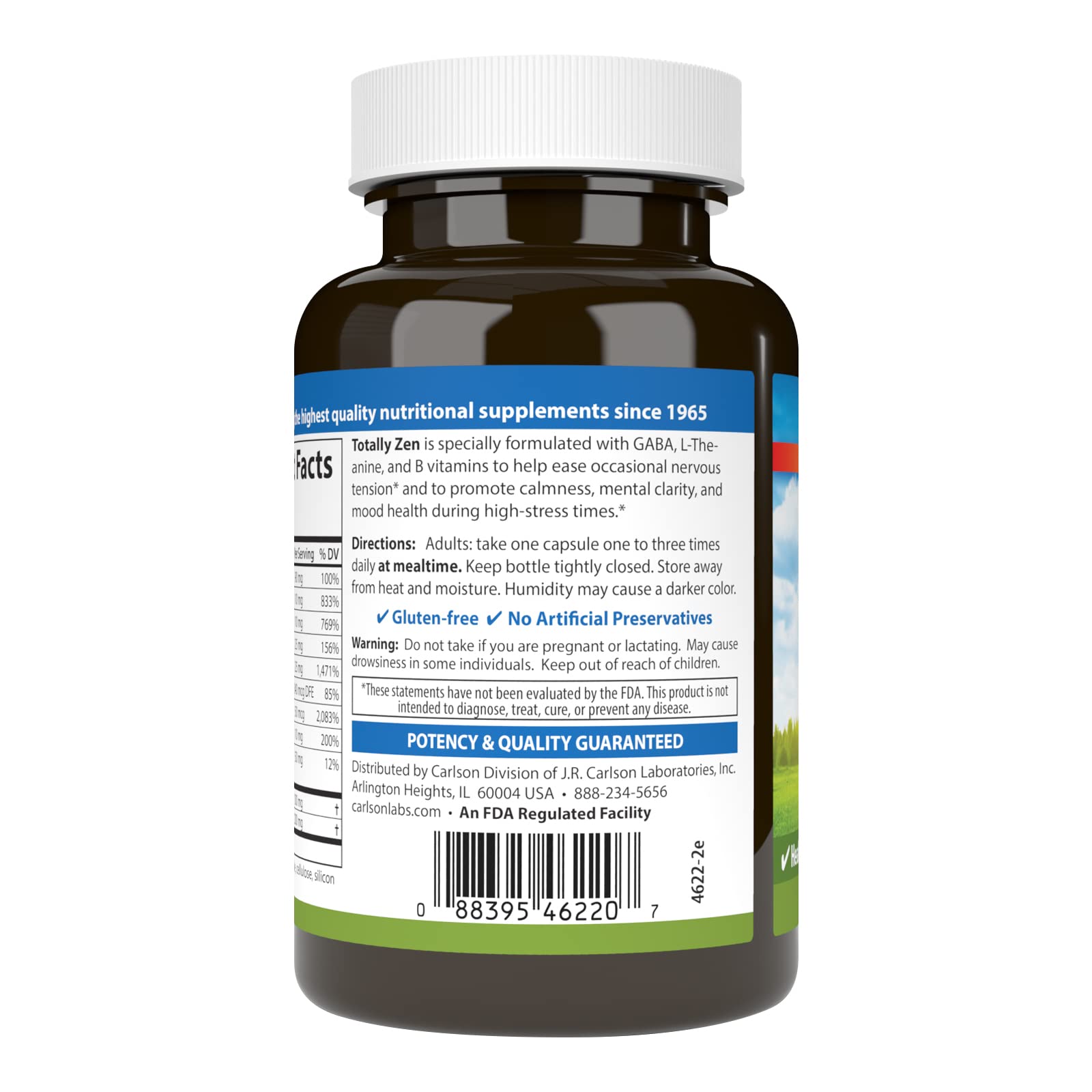Carlson Totally Zen, GABA, L-Theanine, 120 Capsules