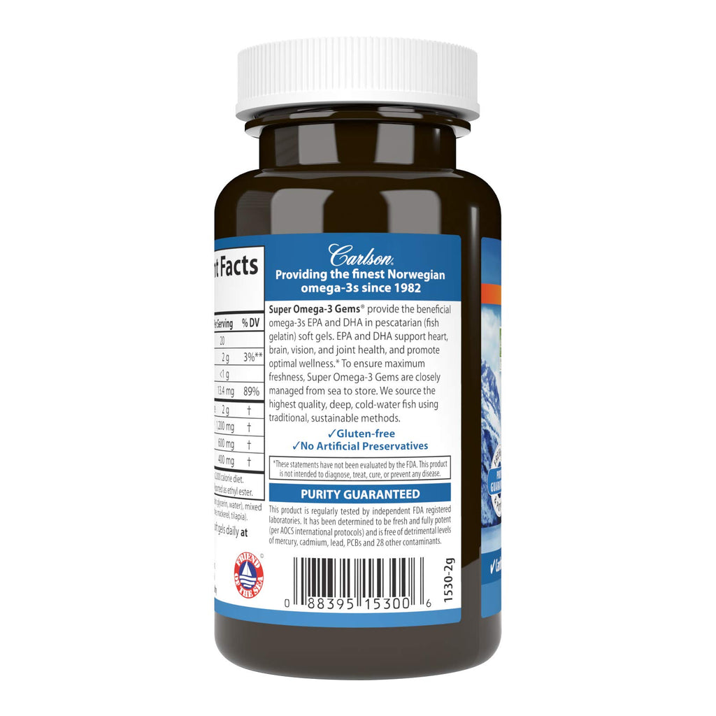 Carlson Super Omega-3 Gems, Pescatarian, 50 Pescatarian Softgels