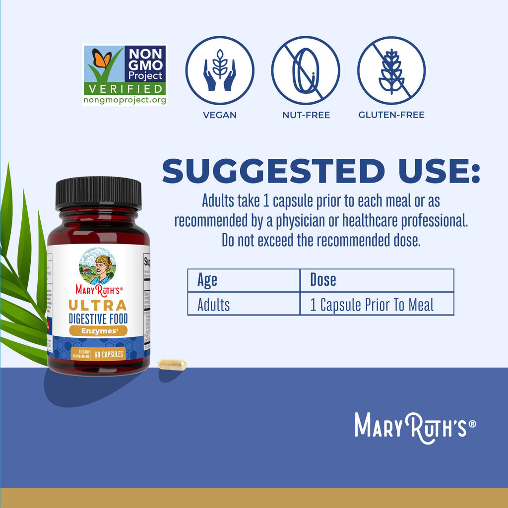 MARYRUTH'S Ultra Digestive Enzymes, Gut Health Supplement, 60 Count, Lipase