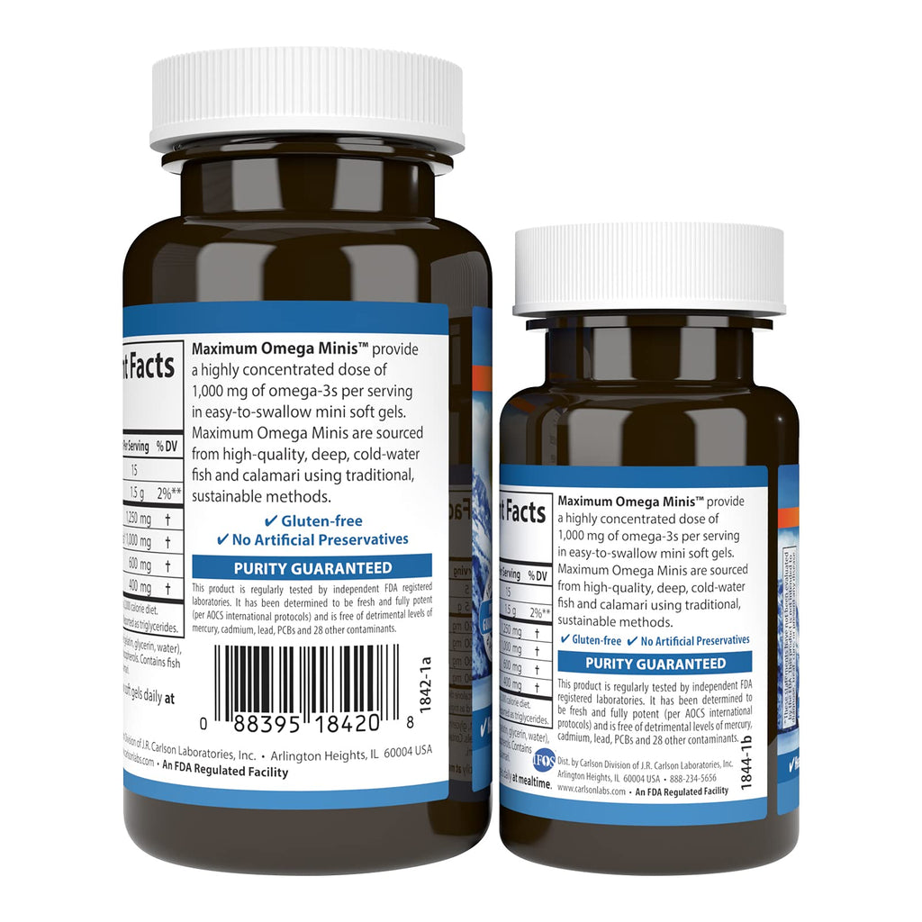 Carlson Maximum Omega Minis, 1000 mg, Omega-3s, 60 + 20 Mini Softgels