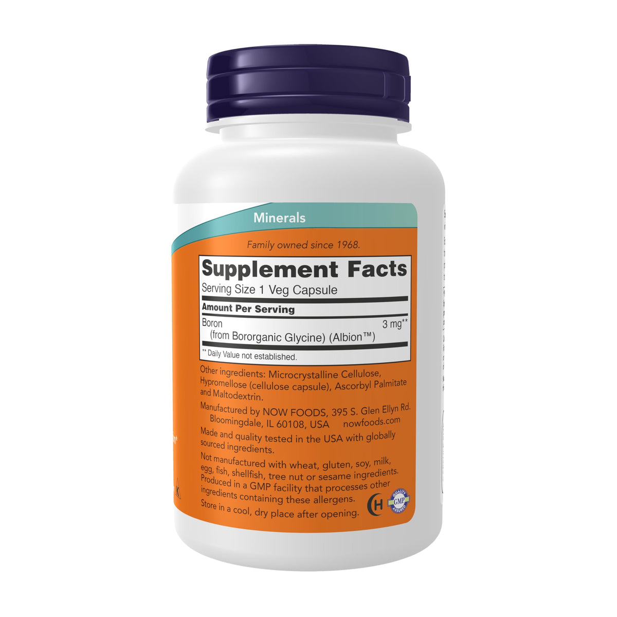 NOW Supplements, Boron 3 mg (Bororganic Glycine), 250 Veg Capsules