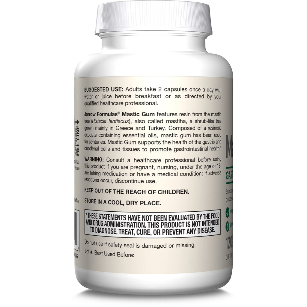 Jarrow Formulas Mastic Gum 1000 mg - 120 Veggie Caps - Mastic Gum Capsules Supporting Stomach and Duodenal Health - 60 Servings
