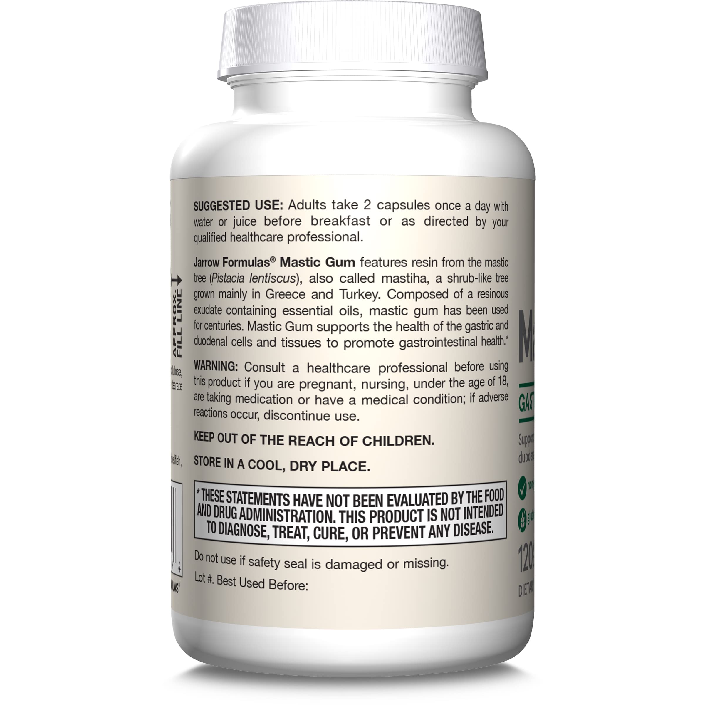 Jarrow Formulas Mastic Gum 1000 mg - 120 Veggie Caps - Mastic Gum Capsules Supporting Stomach and Duodenal Health - 60 Servings