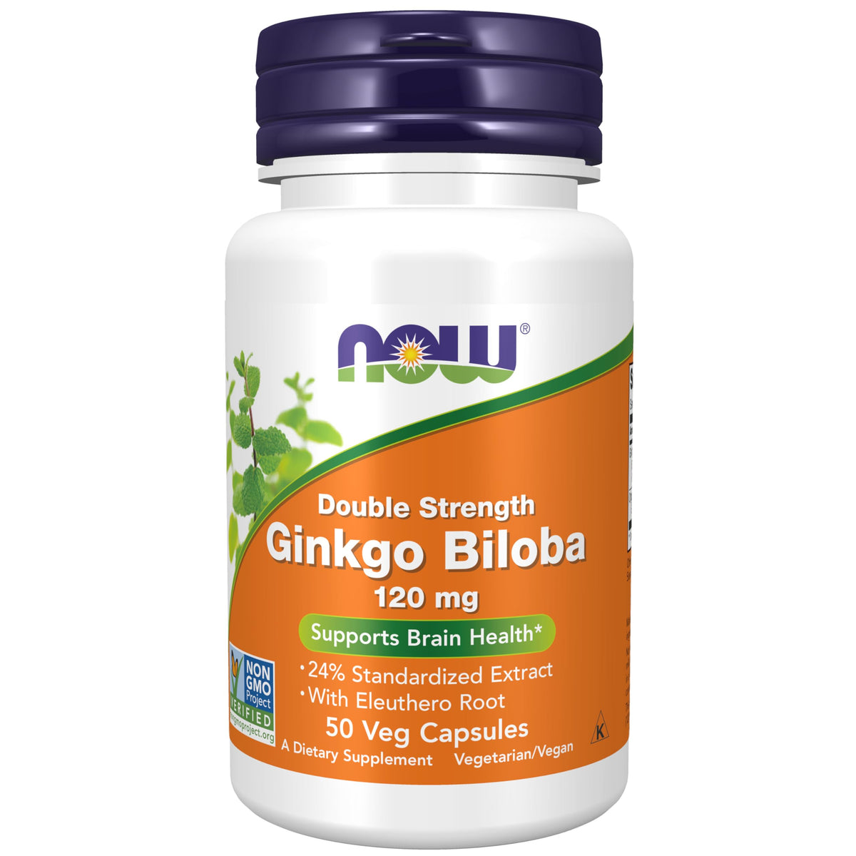 NOW Supplements, Ginkgo Biloba 120 mg, Double Strength, 50 Veg Caps
