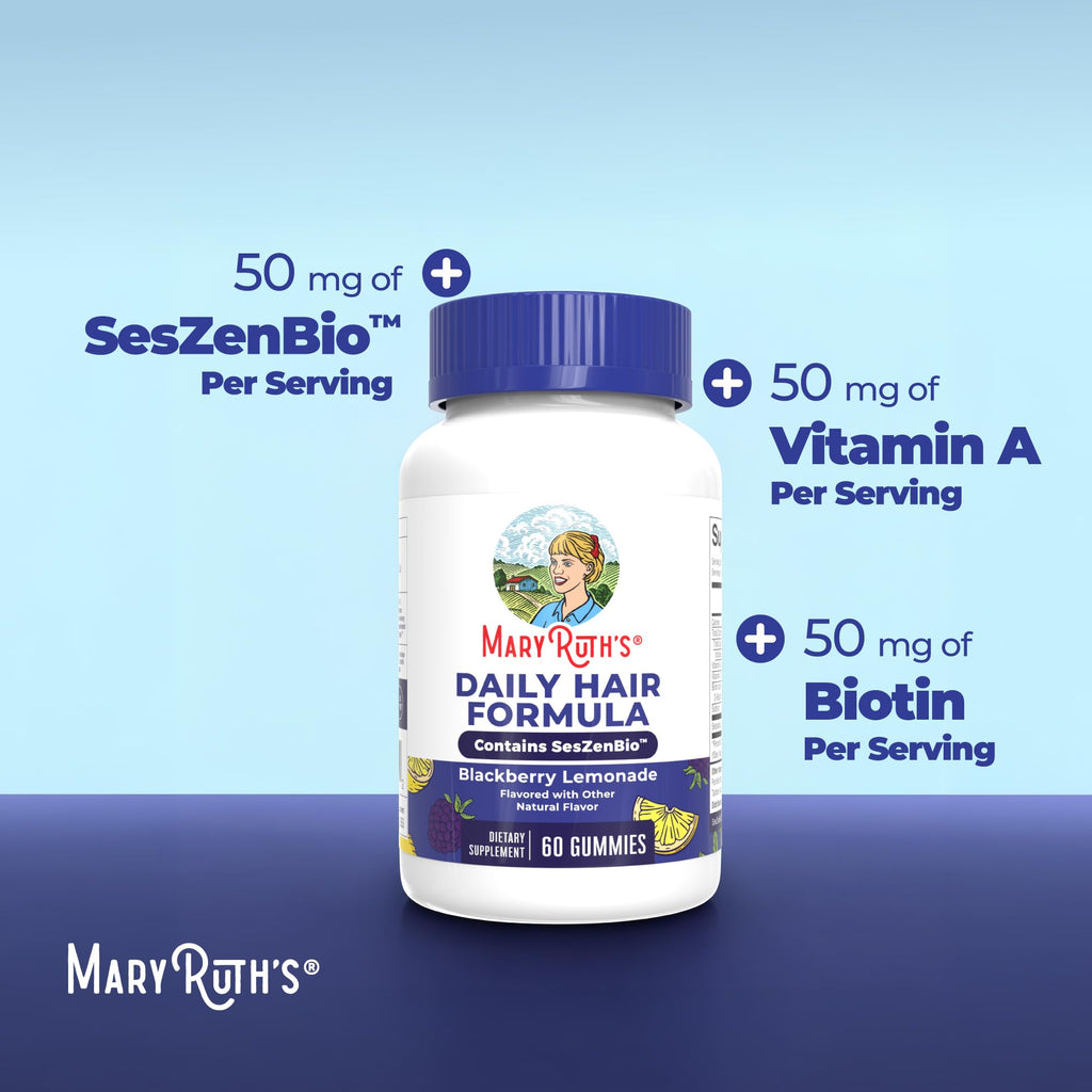 MaryRuth's Daily Hair Formula Gummies | with 500 mg SesZenBio + 2,500 mcg Biotin | Thicker, Denser Hair for Women | Vitamins A & C | Hair, Skin, & Nail Health | Collagen Production | 60 ct