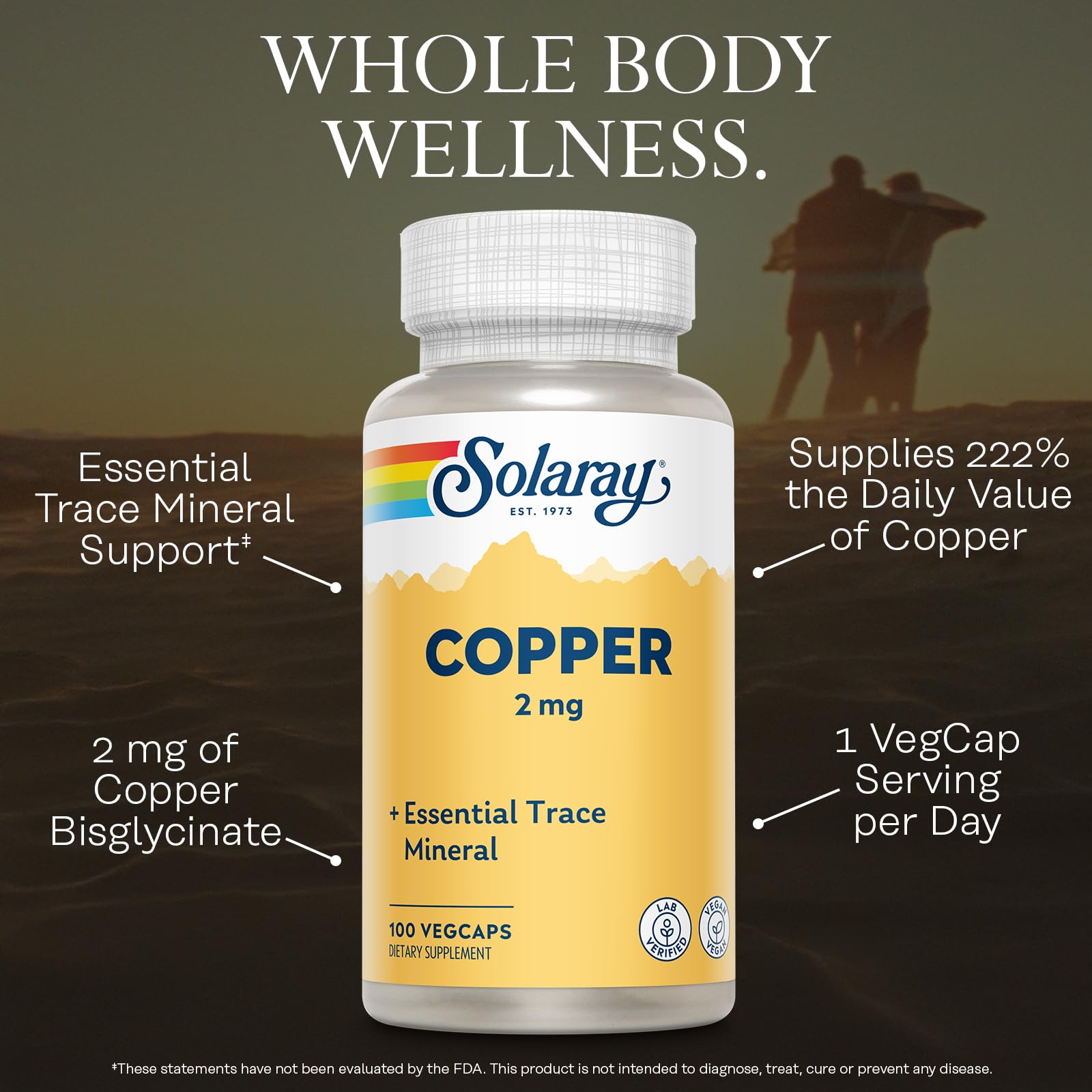 Solaray Copper 2mg, Essential Trace Mineral Pills, 100 Vegan Capsules