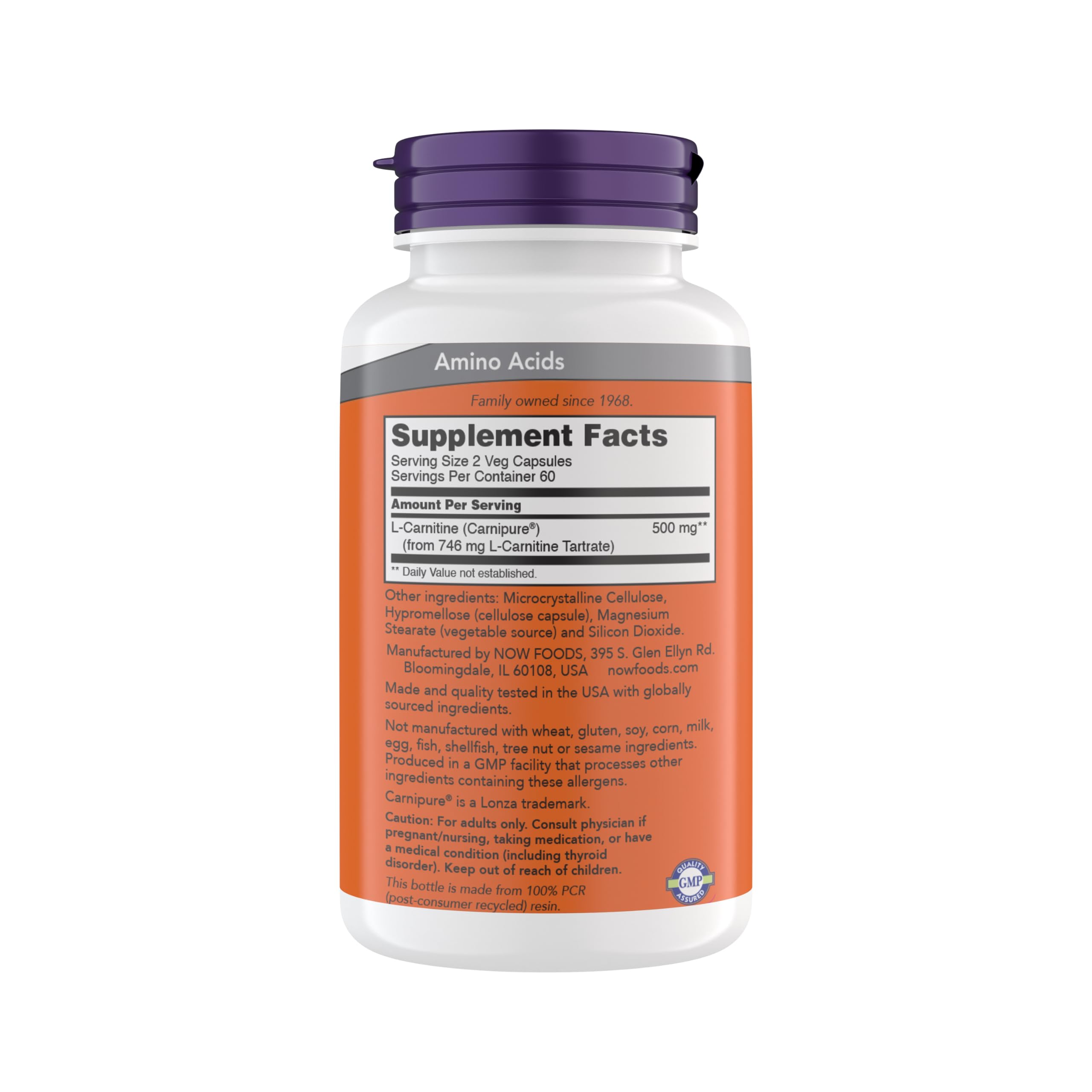 Now Supplements L-Carnitine 250 mg, Purest Form, Amino Acid, Fitness Support, Metabolic Support, 120 Vegetarian Capsules, Gluten Free, Vegan, Kosher, Non-GMO