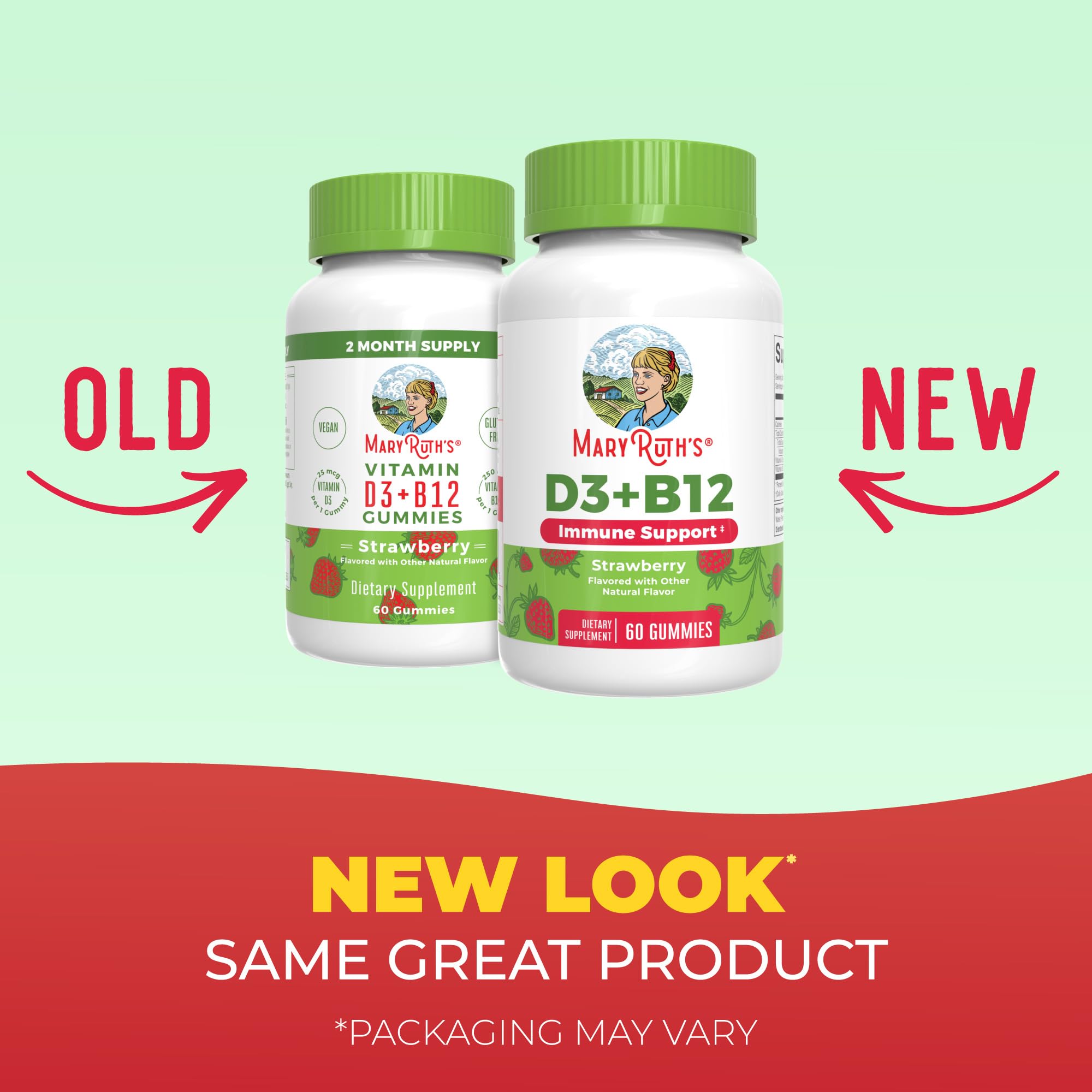 MARYRUTH'S Vitamin D3 + B12 Gummies for Ages 4+, Bone Health, 60 Servings