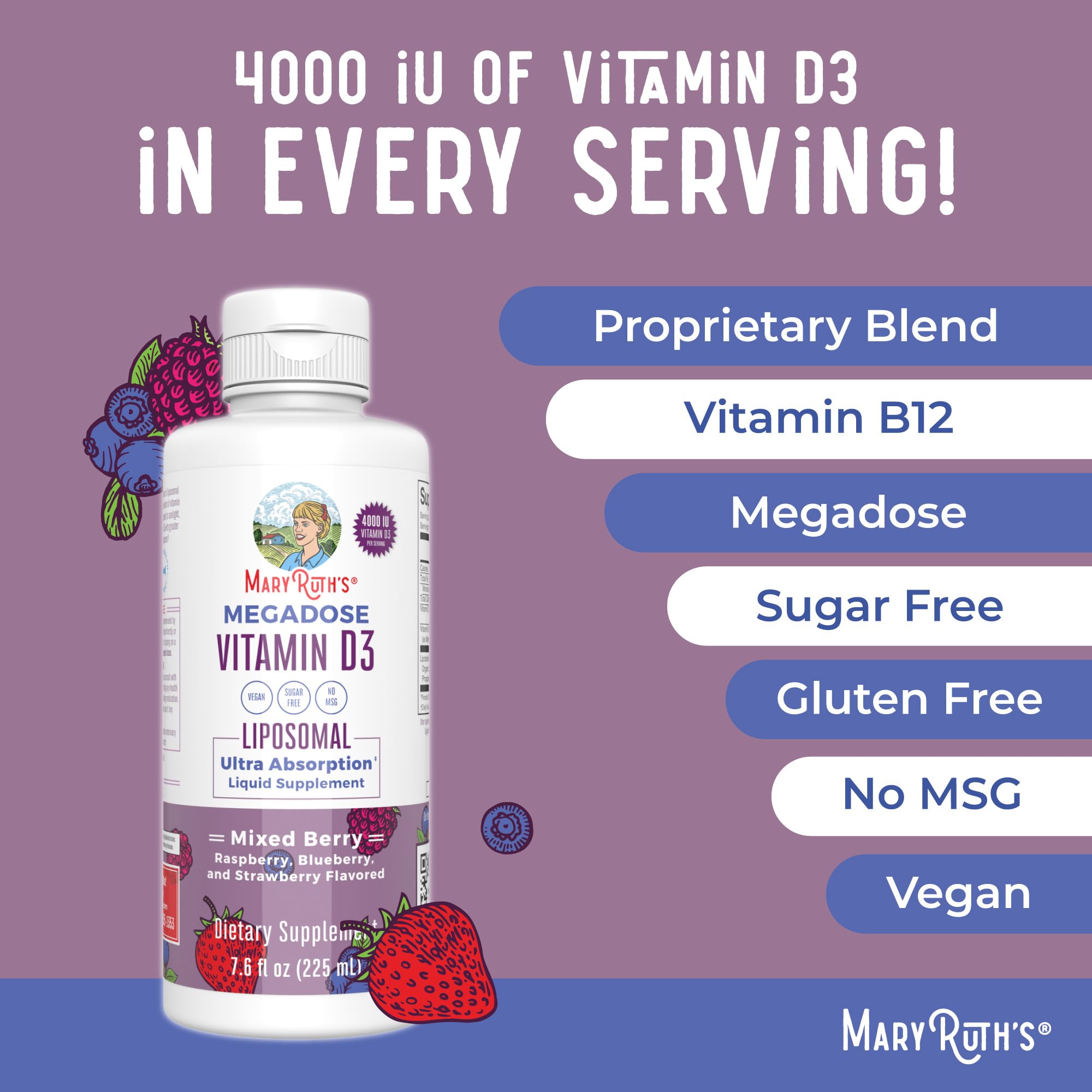 MARYRUTH'S Megadose Vitamin D3 Liposomal, Vitamin D 4000 IU, 45 Servings