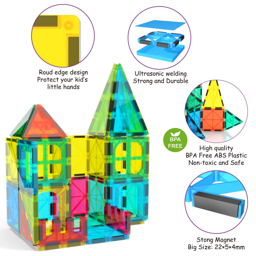 Jasonwell Magnetic Tiles Kids Magnetic Blocks 60PCS Building Sets 3D Magnet Toys Preschool Educational Construction STEM Toy Christmas Birthday Gifts for Toddlers Boys Girls 3 4 5 6 7 8 9 + Year Old