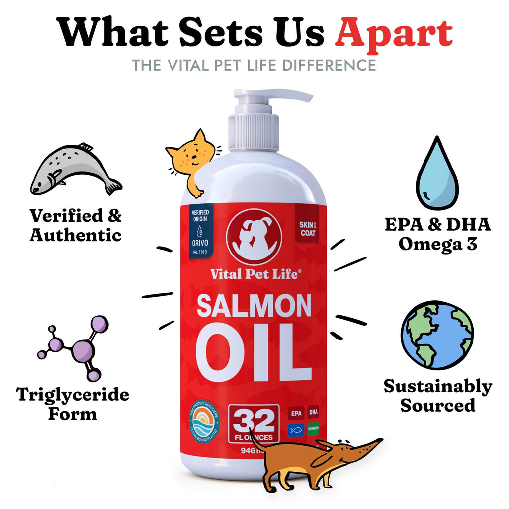 Salmon Oil for Dogs & Cats, Healthy Skin & Coat, Liquid Fish Omega 3, 32 oz
