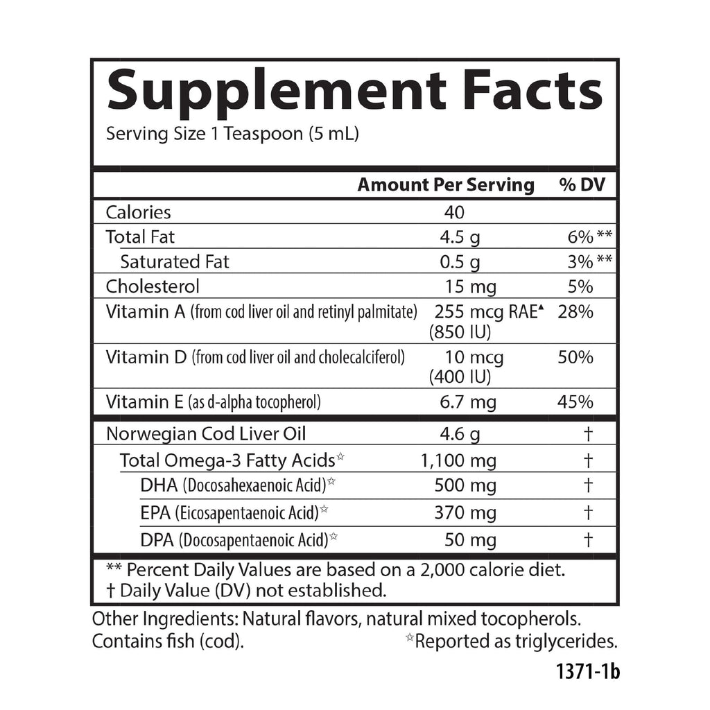 Carlson Cod Liver Oil, 1100 mg, Omega-3s, Green Apple, 250 mL (8.4 Fl Oz)