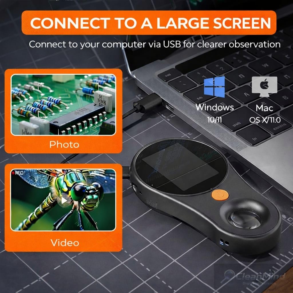 Digital Microscope 500x with 2.0" IPS Screen, Magnifying Glass, Coin Microscope, Trichome Microscope, USB Connection, Ideal for Electronics, Jewelry, Coin Collectors and Kids