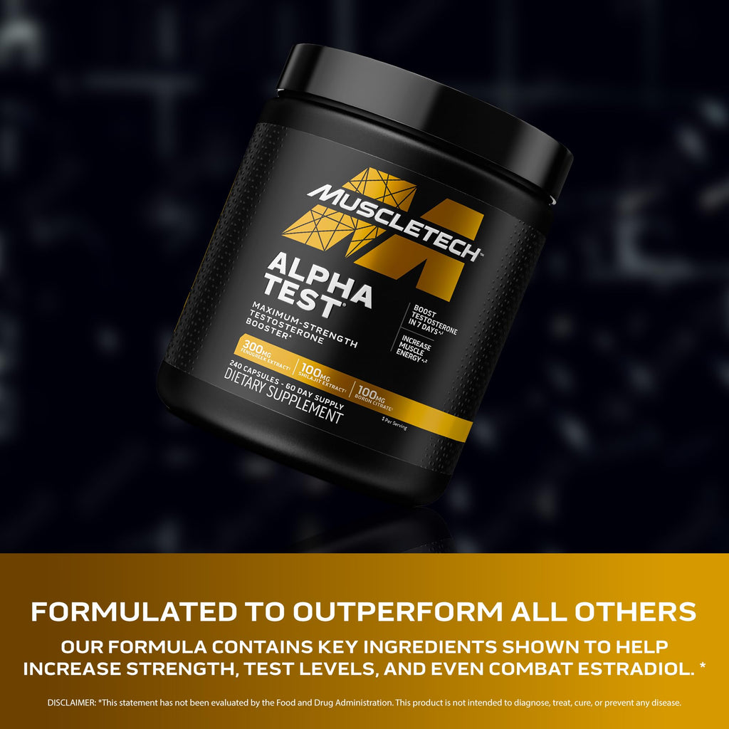 MuscleTech Testosterone Booster for Men,AlphaTest-T-Boost Mens Supplement with Tribulus Terrestris&Boron-Daily Male Gym Workout Supplements for Muscle Growth,Stamina&Energy-240 Pills,(Pack of 2)
