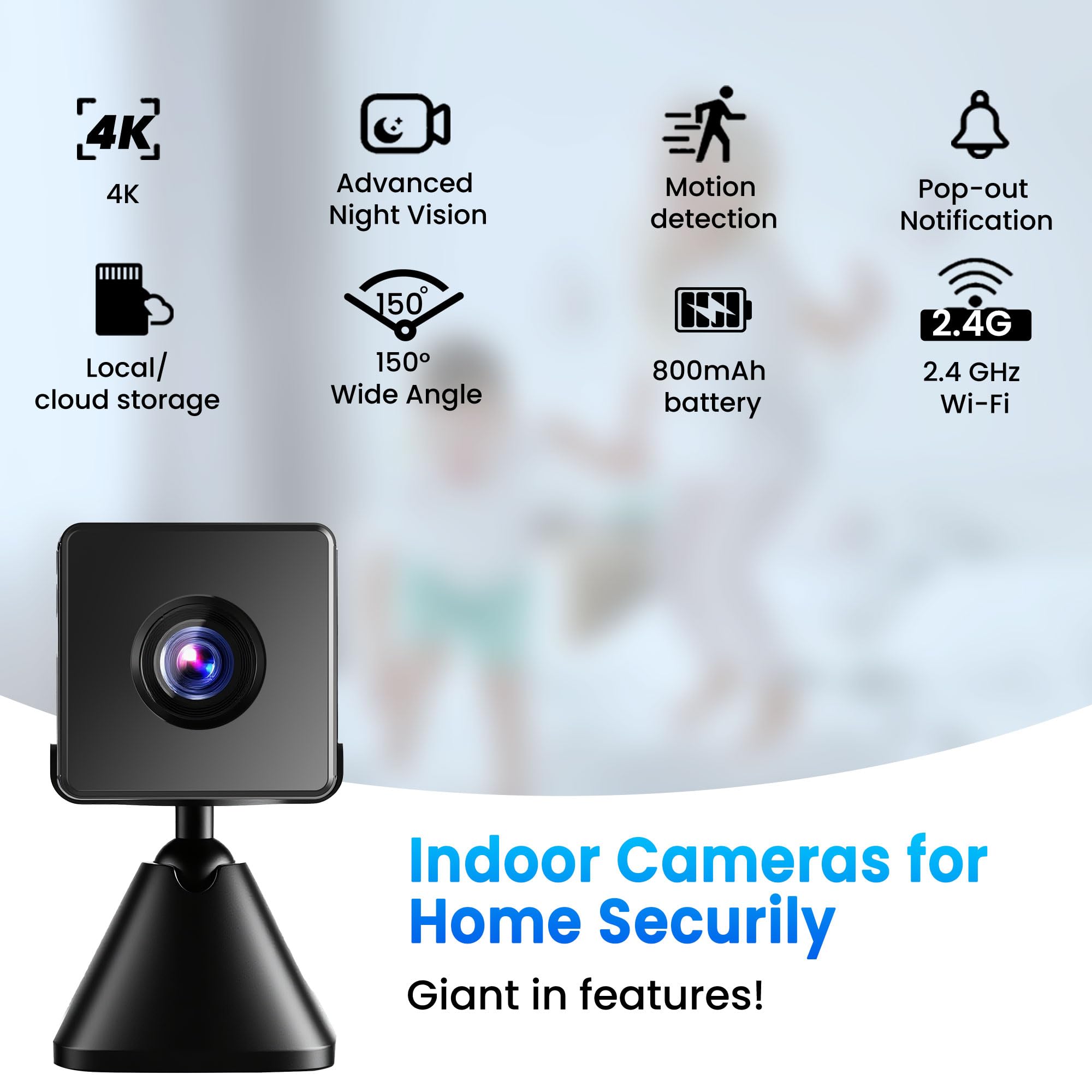 Spy Camera, 4K Hidden Camera with Live View, Plug-in Mini Camera with 24/7 Recording, Nanny Cam with Motion Alerts, Cloud & TF Storage, Night Vision Spy Cam, Wired Indoor Cameras for Home Security