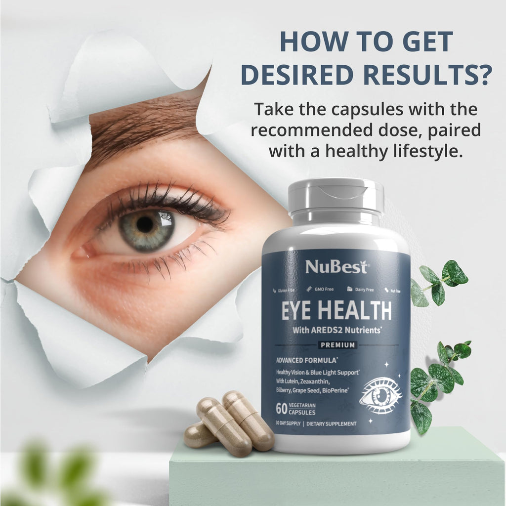 NuBest AREDS 2 Eye Vitamins with Beta Carotene Carrot Powder, 20mg Lutein, 4mg Zeaxanthin, Bilberry, Grape Seed, BioPerine, B-Complex, Multivitamin for Eye Health | 1 Month Supply