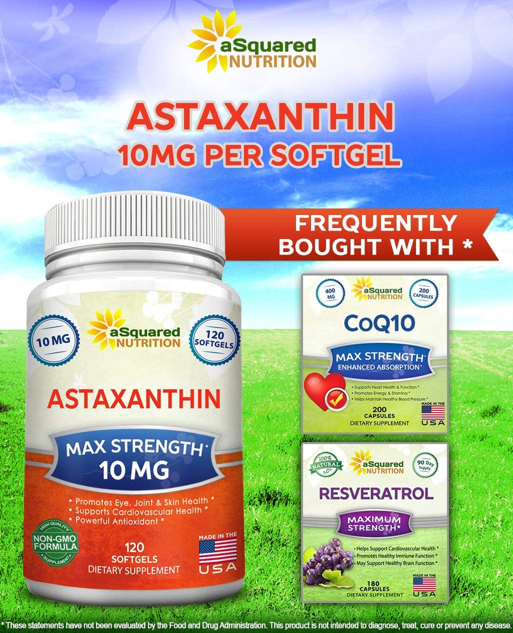 aSquared Nutrition Astaxanthin Supplement - Natural Astaxanthin Pills from Haematococcus Pluvialis Extract for Pure Energy - Max Strength 10mg - 120 Softgels (Pack of 2)