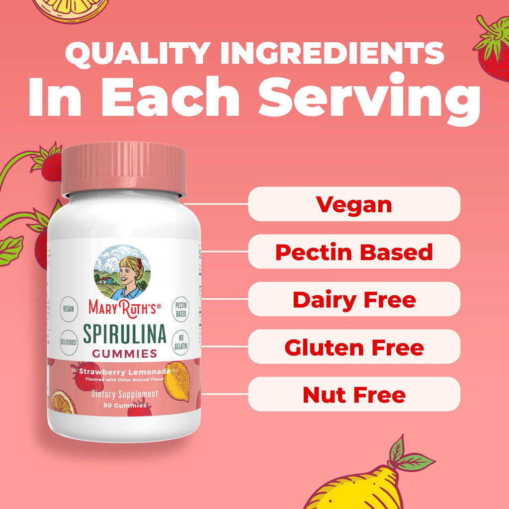 MARYRUTH'S Spirulina Gummies Made with Organic Spirulina, 90 Count, Vegan