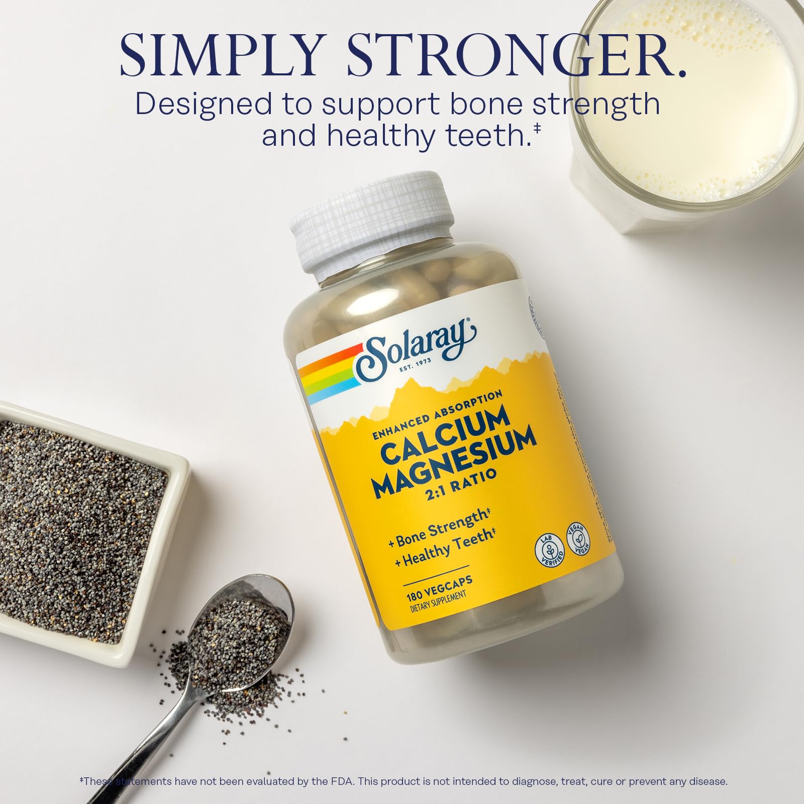 SOLARAY Calcium Magnesium 2 to 1 Ratio, 180 VegCaps
