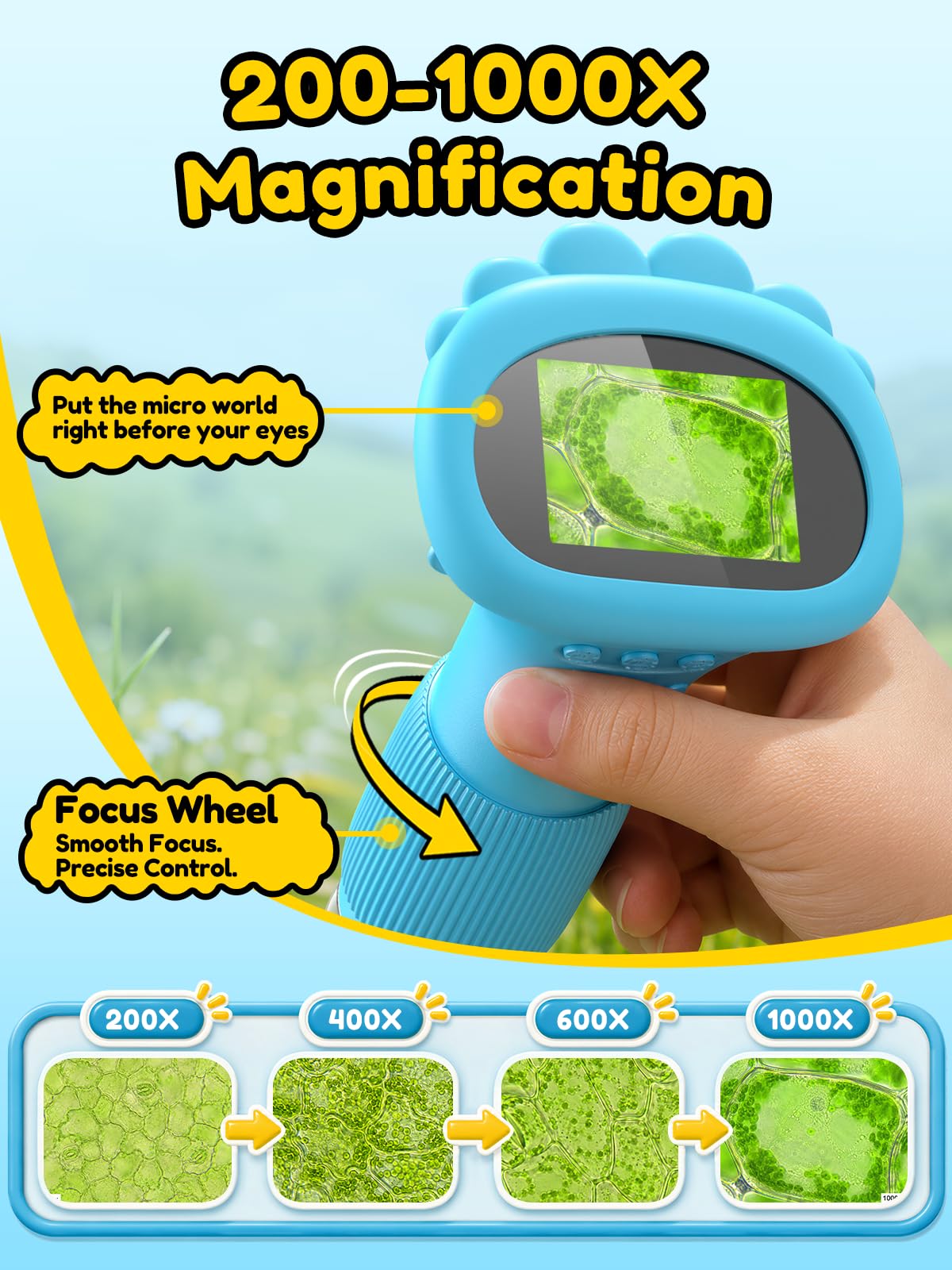 Acoath Microscope for Kids, 1000X Handheld Digital Miniscope with 2.0" Screen, Portable Pocket Microscope Education Toys Birthday Gifts for Age 3 4 5 6 7 8 9 10 Girls Boys