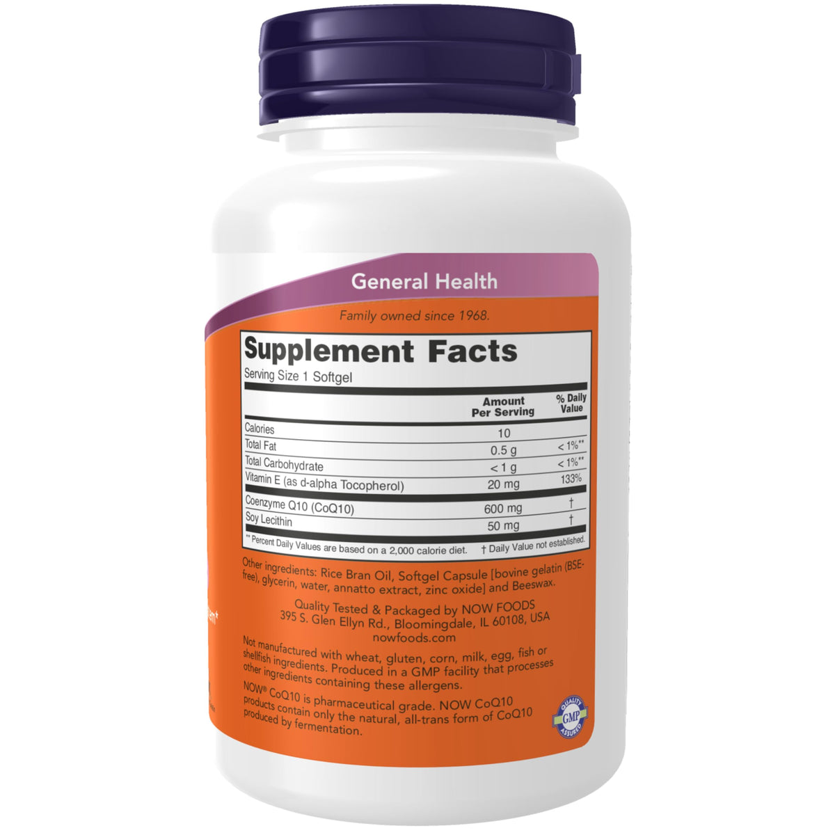 NOW Supplements, CoQ10 600 mg, with Vitamin E & Lecithin, 60 Softgels
