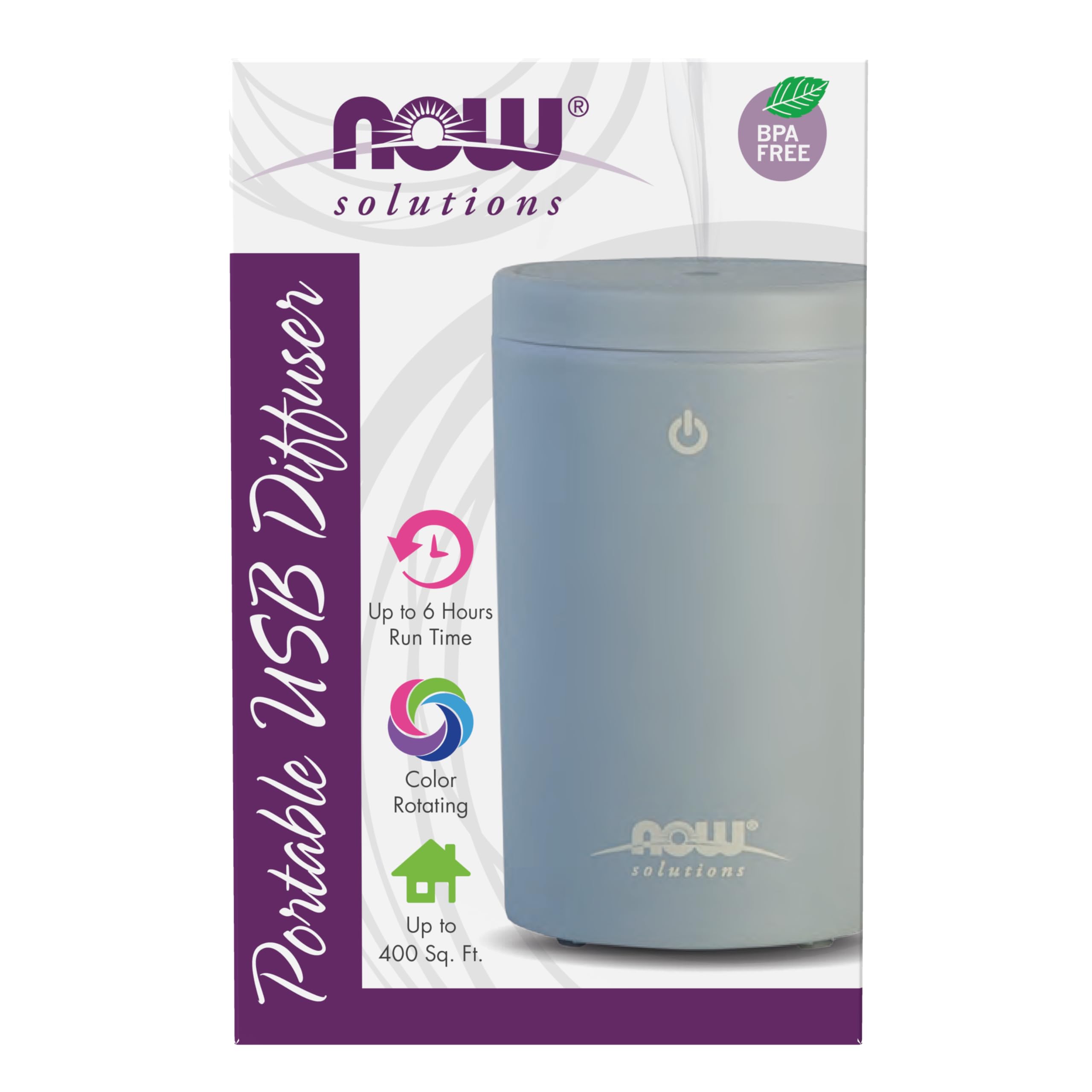 NOW Foods Essential Oils, Portable USB Ultrasonic Aromatherapy Oil Diffuser, Extremely Quiet and Heat Free, Travel Friendly Diffuser
