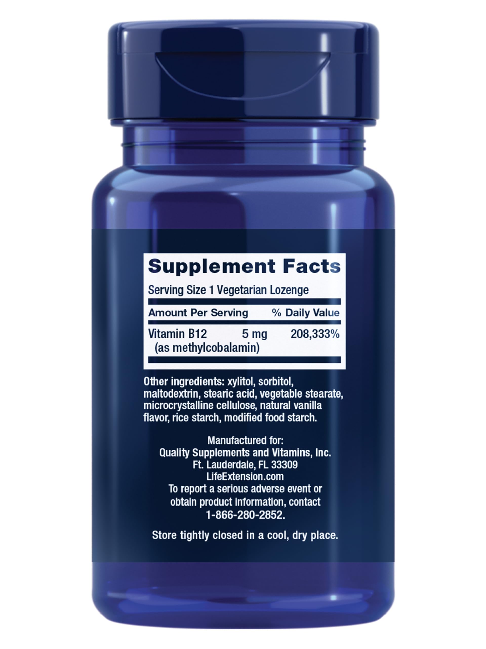 Life Extension Vitamin B12 Methylcobalamin, Nerve Health Supplement, Cognitive Support, Energy Vitamin, methylcobalamin B12, 5 mg, Quick-Dissolving, Gluten-Free, Non-GMO, Vegetarian, 60 lozenges