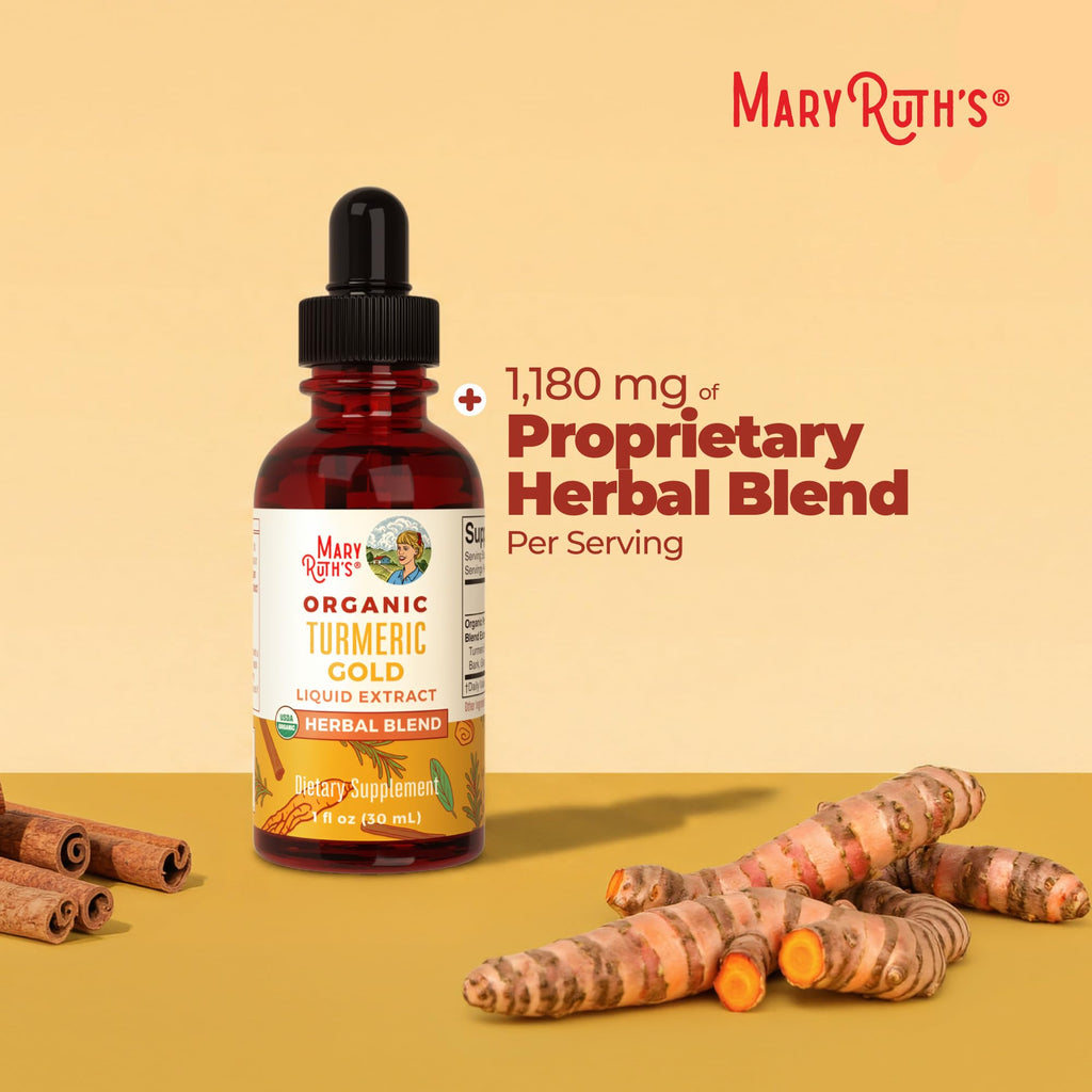 MARYRUTH'S USDA Organic Turmeric Gold Herbal Liquid Drops, Unflavored, 1 oz