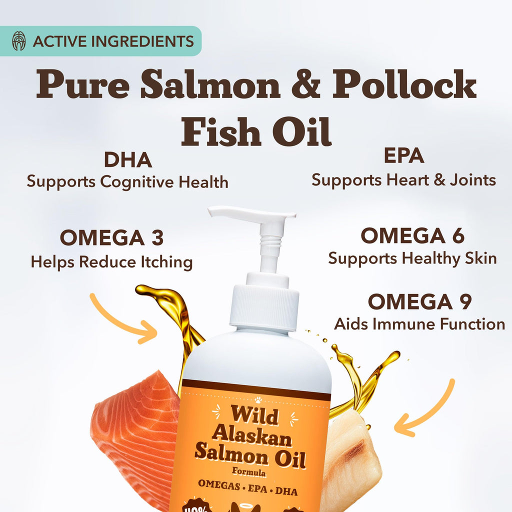 Natural Dog Company Wild Alaskan Salmon Oil for Dogs - Omega 3 Fish Oil Supplement with EPA & DHA for Skin, Coat, Itch Relief, Joints, Heart & Immune Support, Liquid Food Topper, 16 oz