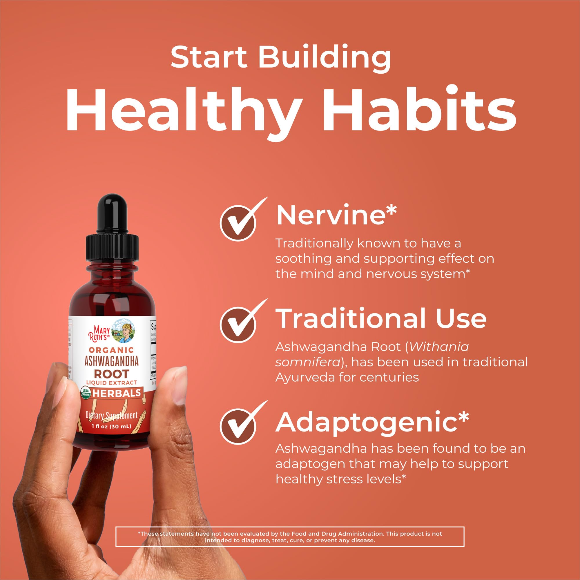 MARYRUTH'S Ashwagandha Root Liquid Drops, Mood & Stress Support Supplement