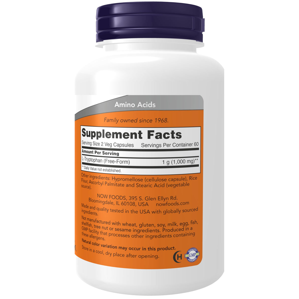NOW Foods Supplements, L-Tryptophan 500 mg, 120 Veg Capsules