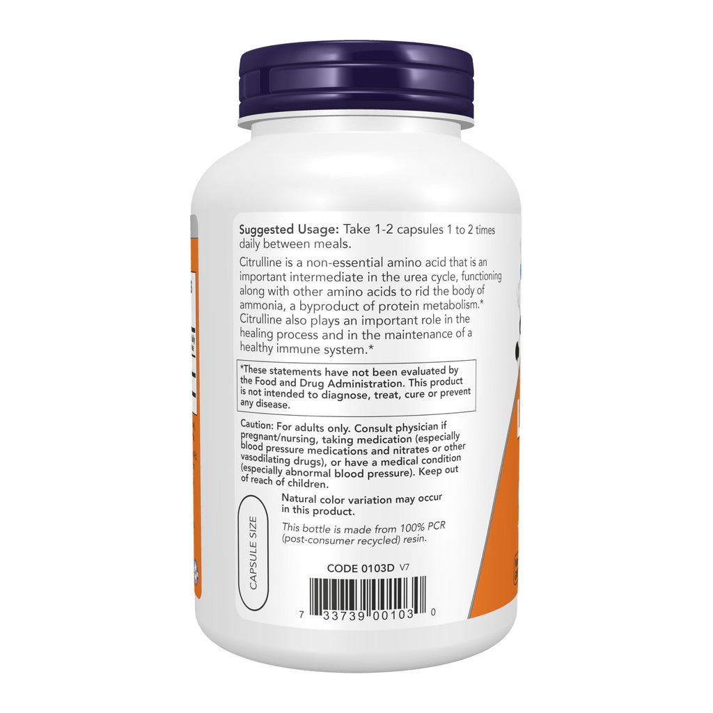 NOW Foods Supplements, L-Citrulline 750 mg, Amino Acid, 180 Veg Capsules