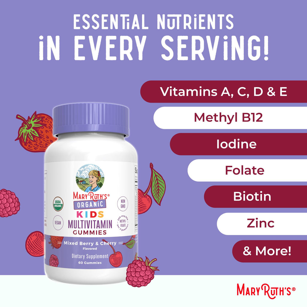 MARYRUTH'S USDA Organic Multivitamin Gummies, Ages 4+, Kids Vitamins, 60ct