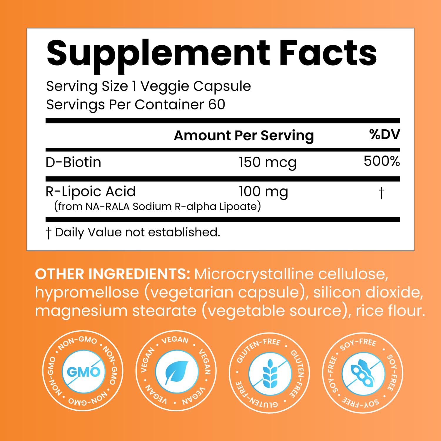 Doctor's BEST Stabilized R-Lipoic Acid Supplement 100 mg - R-Alpha Lipoic Acid Capsules for Men & Women, Formula with D-Biotin, Antioxidant & Metabolic Response Support, Vegan - 60 Veg Caps