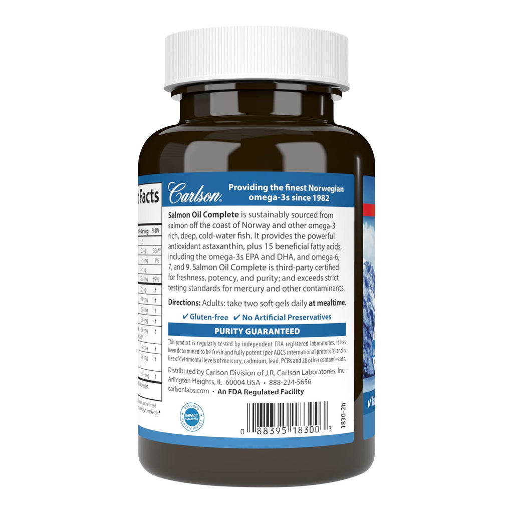 Carlson Salmon Oil Complete, 700 mg, Omega-3s plus Astaxanthin, 60 Softgels