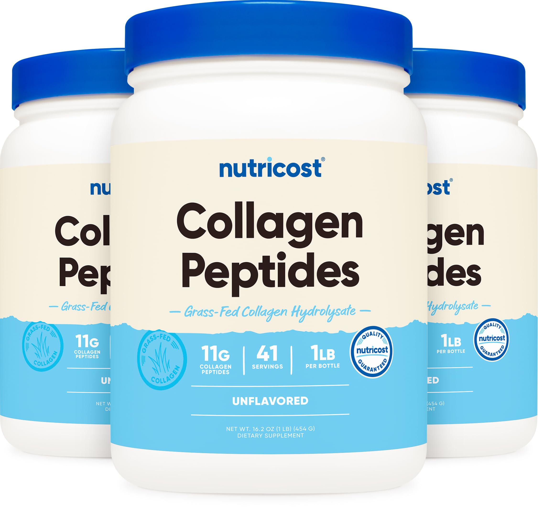 Nutricost Pure Collagen Hydrolysate (Bovine) Powder (3 Pack) - Grass Fed Bovine Collagen, 1LB Each