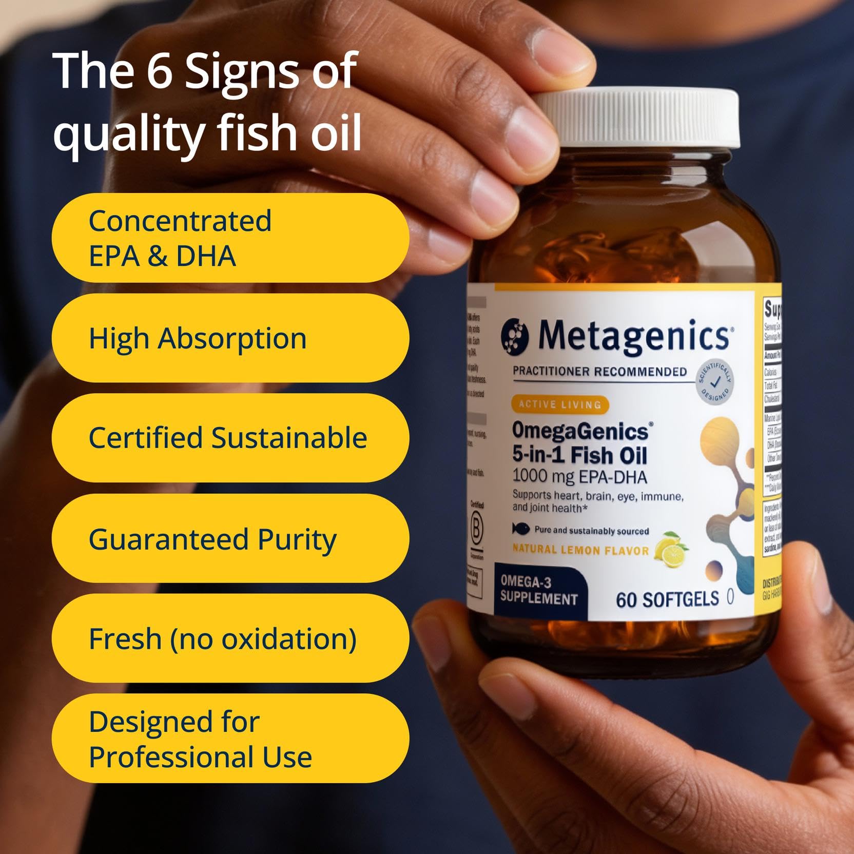 Metagenics OmegaGenics Omega-3 Fish Oil 1000mg EPA DHA -High Potency Omega 3 Supplement for Heart, Brain & Joint Health-Sustainably Sourced- 60 Softgels