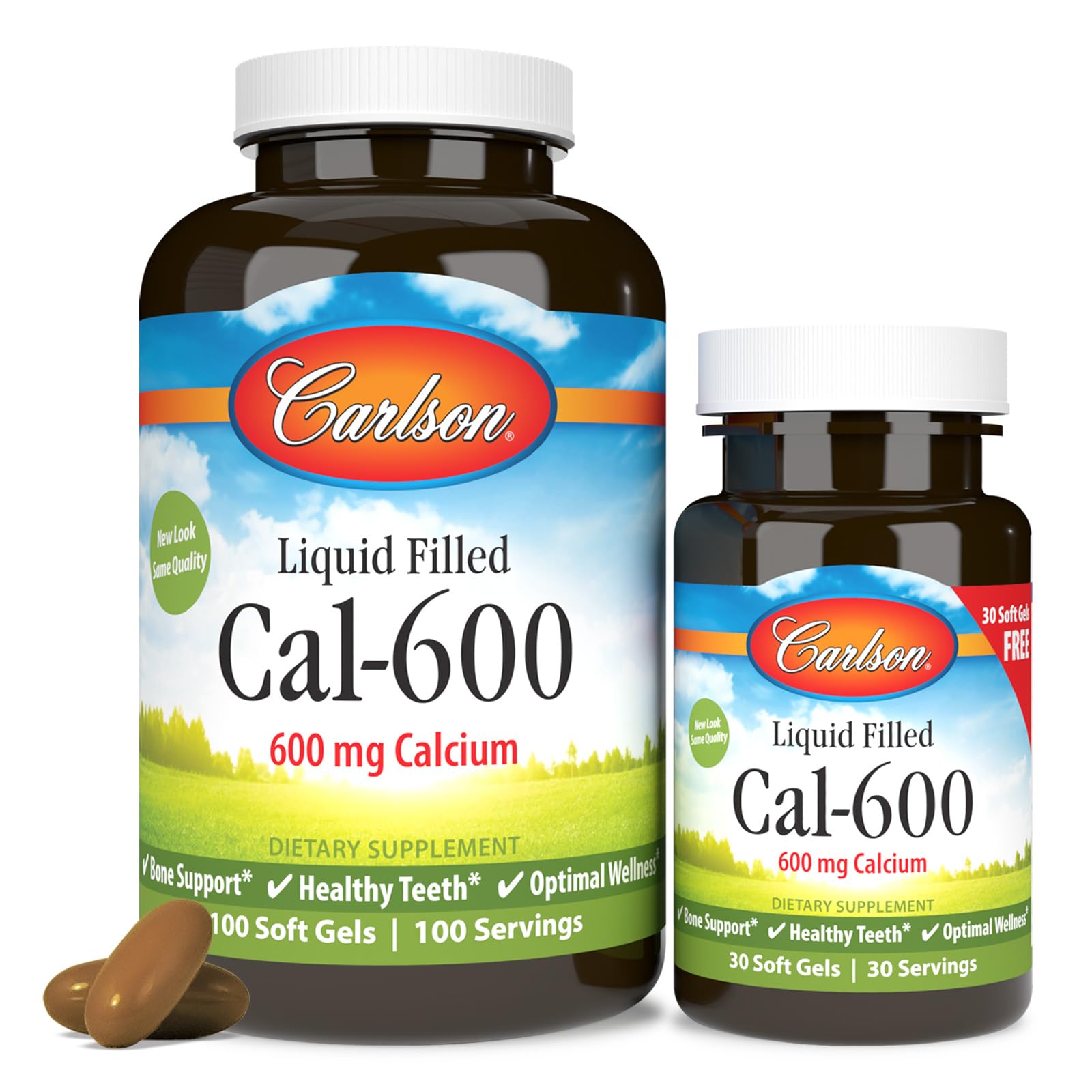 Carlson Cal-600, 600 mg, Calcium, Liquid Filled, 100 + 30 Softgels