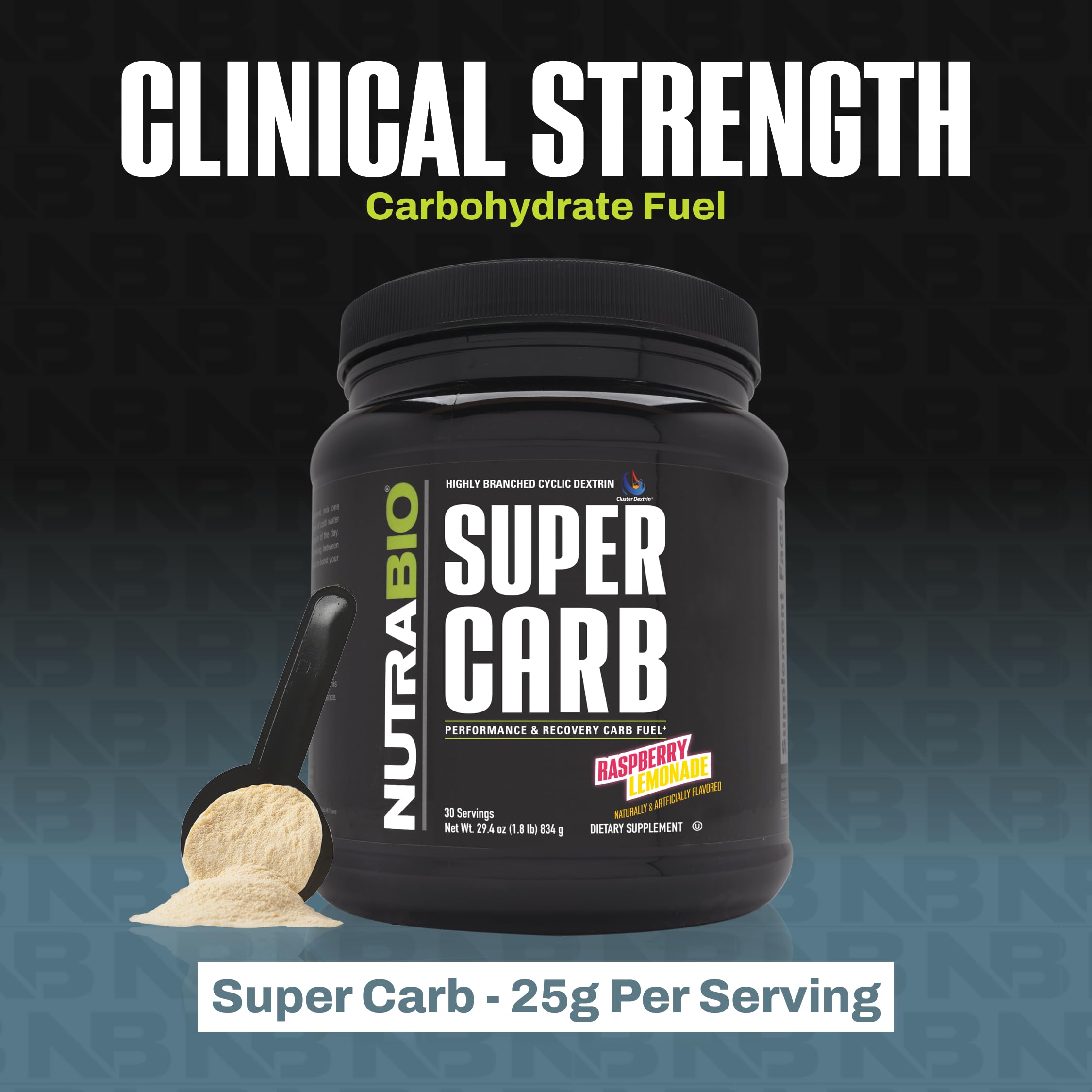 NutraBio Super Carb, Carbohydrate Powder with Cluster Dextrin & Electrolytes, Advanced Carb Supplement Powder for Workout Fuel,Performance, and Muscle Recovery,Cyclic Dextrin,Raspberry Lemonade, 30 Sv
