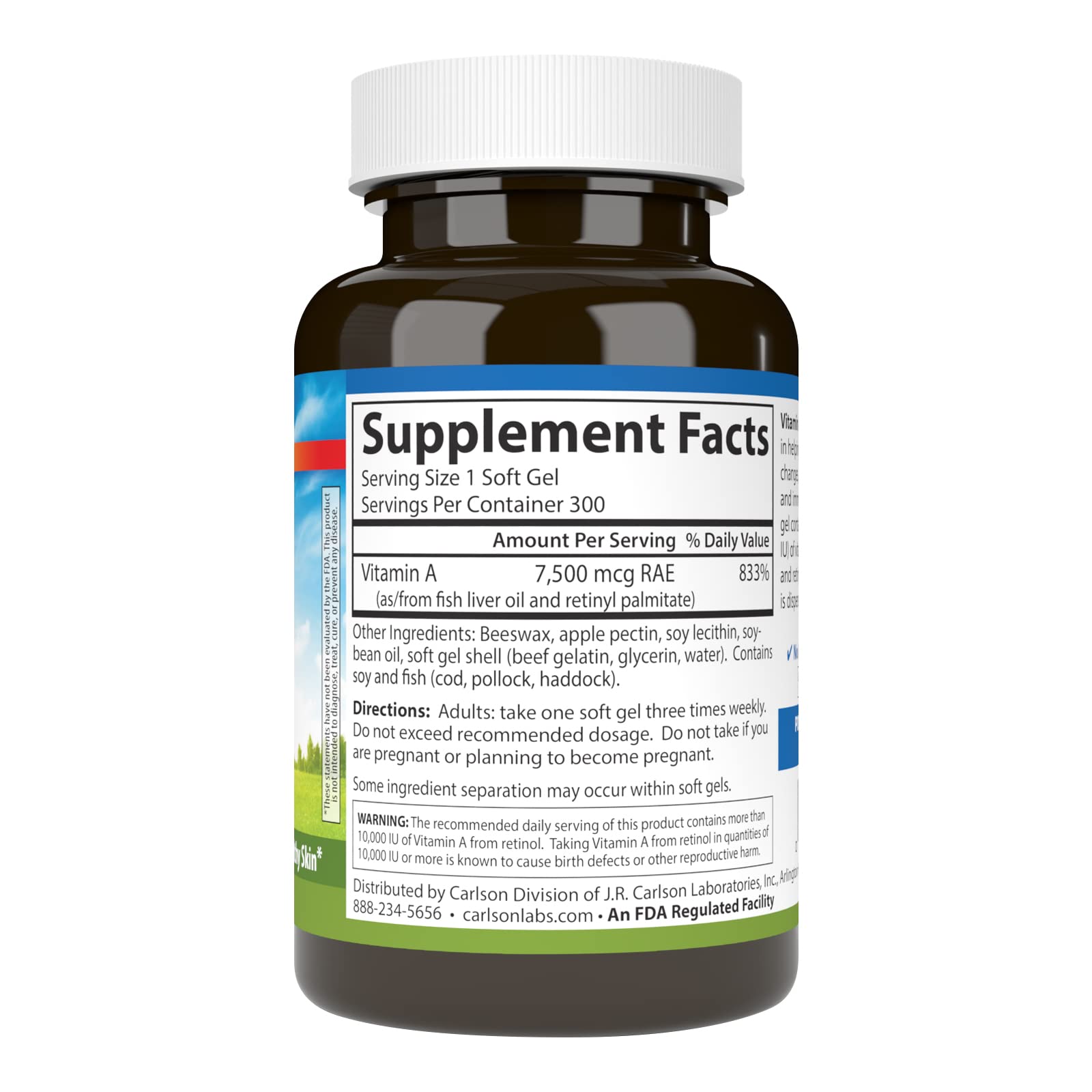 Carlson Vitamin A, 25000 IU (7500 mcg RAE), with Pectin, 300 Softgels