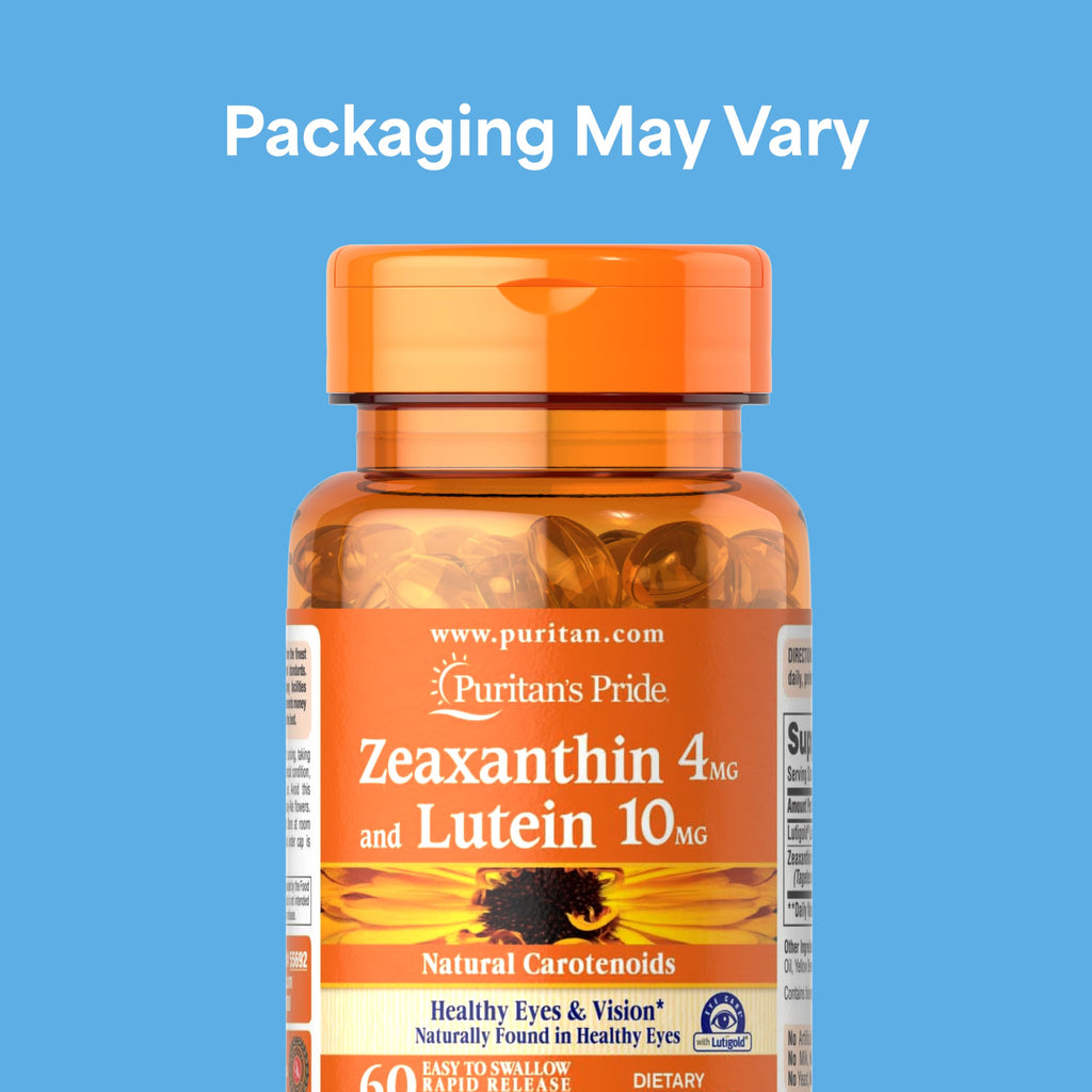 Puritan's Pride Zeaxanthin 4mg with Lutigold™ Lutein 10mg Carotenoids, Dietary Supplement for Healthy Eyes and Vision, 60 Easy-to-Swallow Rapid Release Softgels