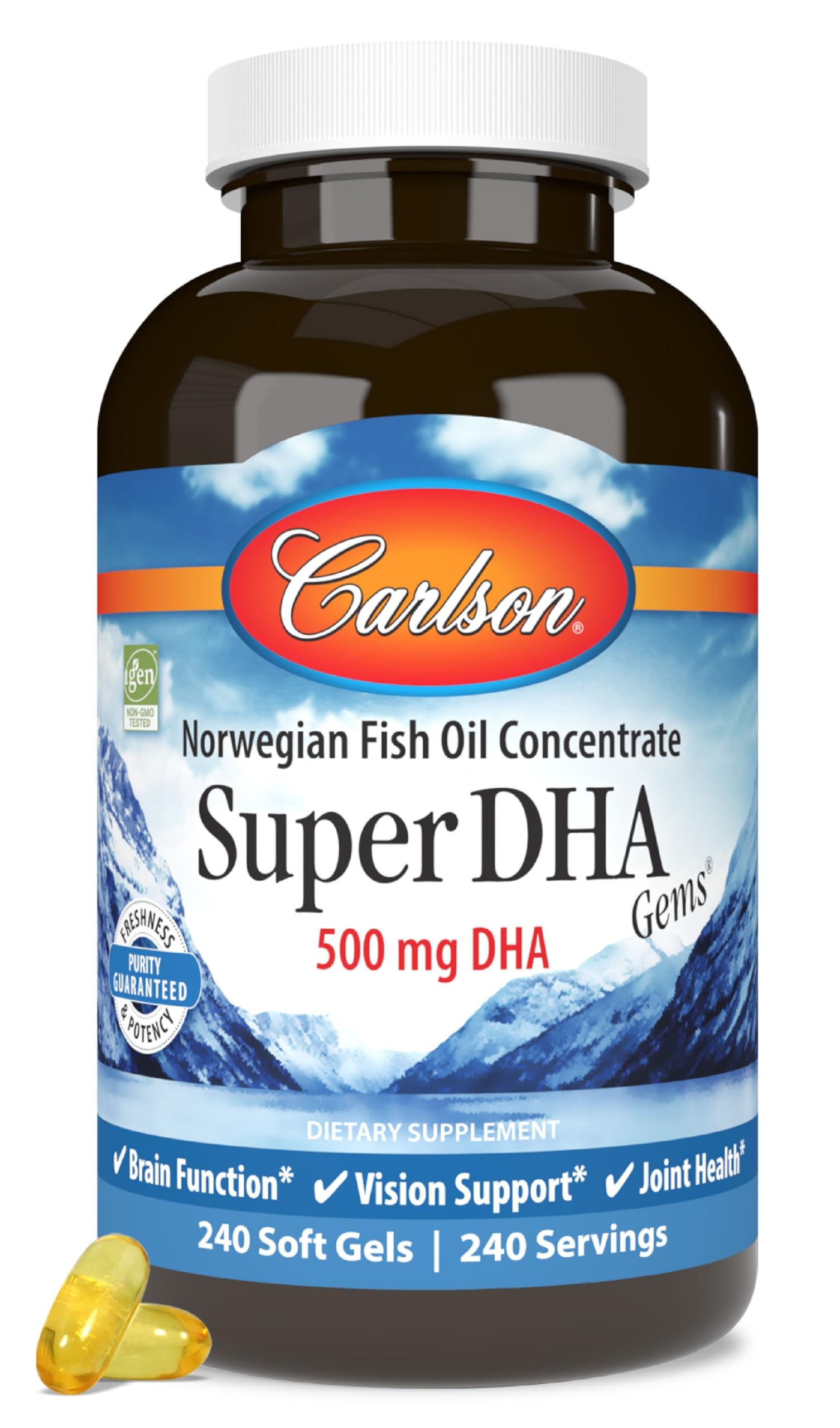 Carlson Super DHA Gems, 500 mg, DHA Supplements, 240 Softgels