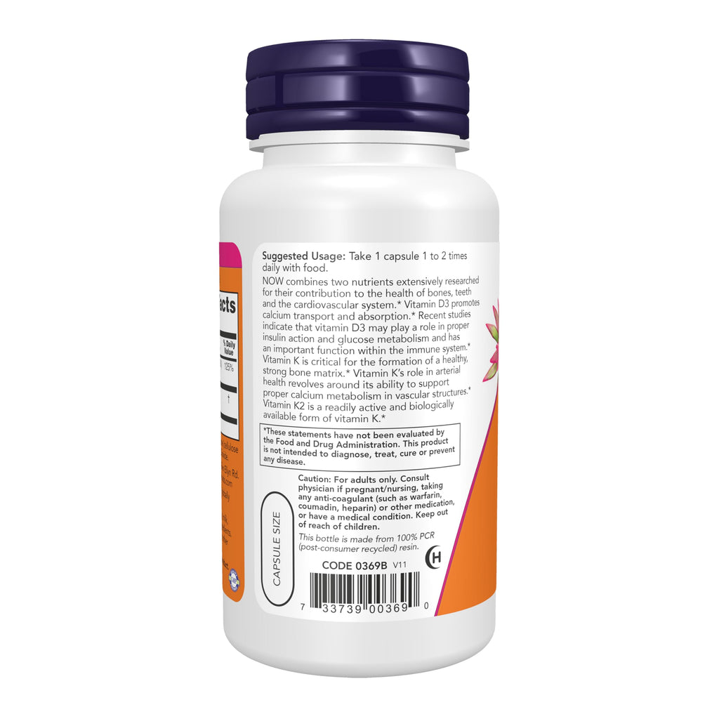 NOW Foods Vitamin D-3 & K-2-120 Veg Capsules